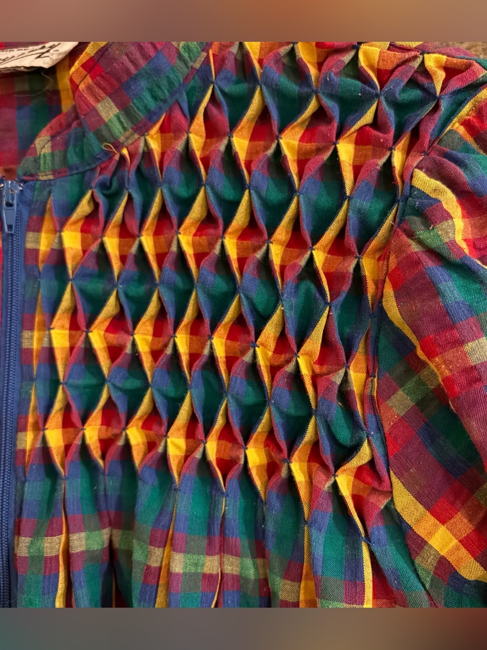 vtg SAYBURY Rainbow Seersucker Dress Patio House M Cottagecore Jewel Tones